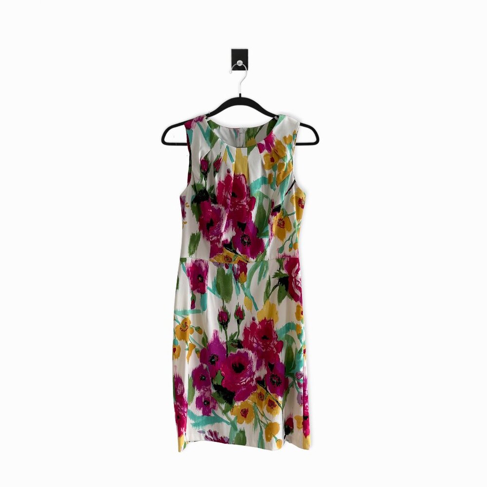 Dress Barn | White Floral Sheath Dress } Watercolor Print | Size 10